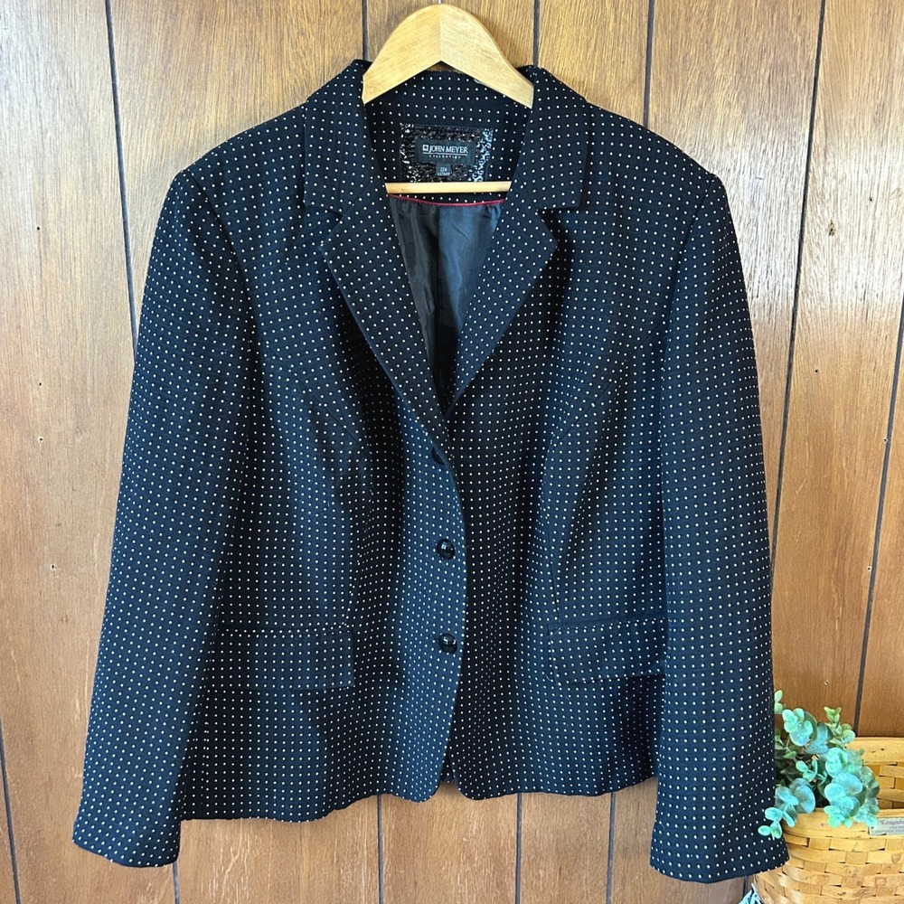 John Meyer Collection Women's Black White‎ Polka Dot Blazer Jacket 22W Career